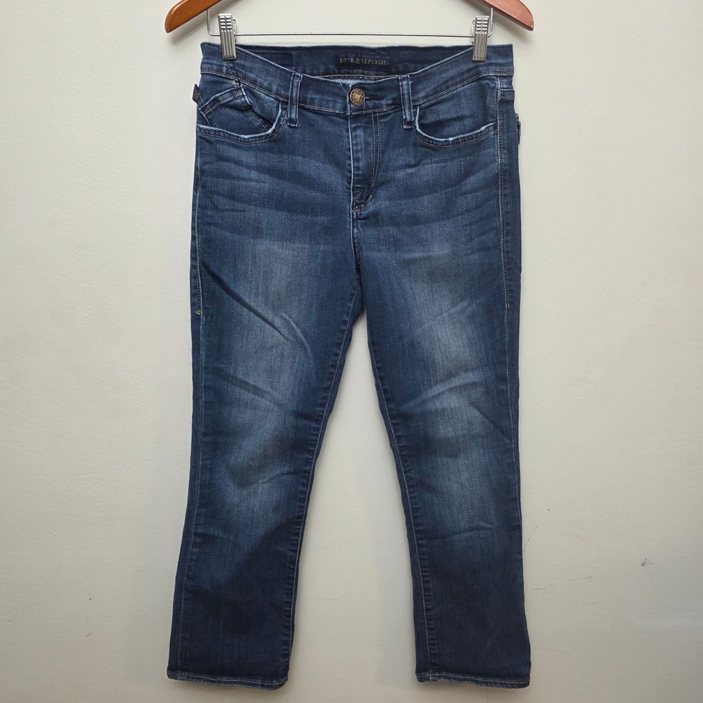 Rock Republic Kendall Women Jeans Embellished Pocket cropped Blue Size 12‎